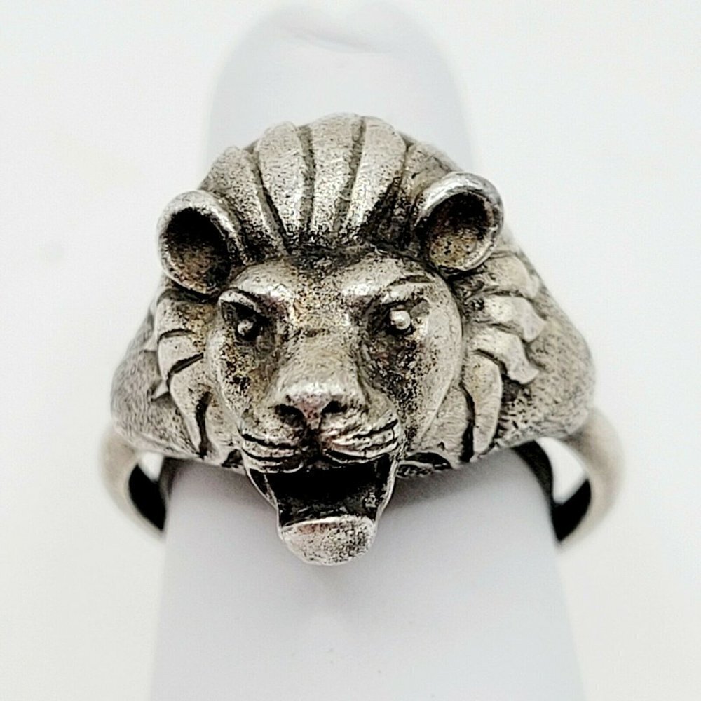 Vintage Lion Head Ring Sterling Silver King of The Jungle Brutalist Sizer Inside